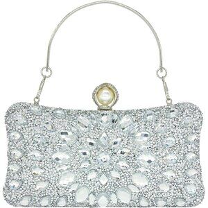 Rhinestone Clutch Purses for Women Evening Wedding Bag with Round Pearl Clasp